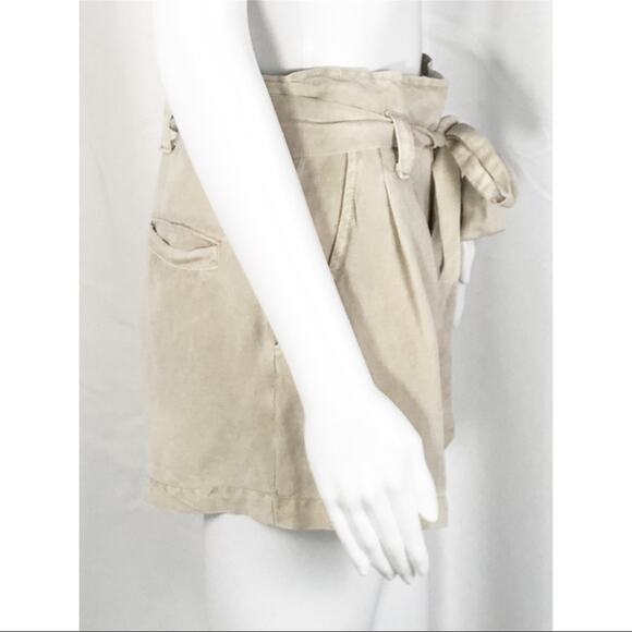 YF&B Tan Linen Front Pleat Button Waist Tie Shorts Size Small NWT - Picture 7 of 8